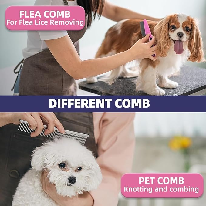 Dog Brush for Shedding,6 PCS in One Pet Slicker Hair Brush Kit Organizer Bag - Dog Cat Grooming Deshedding Undercoat Rake Brush Comb for All Small Large Dogs Cats Pink-PawvioPets