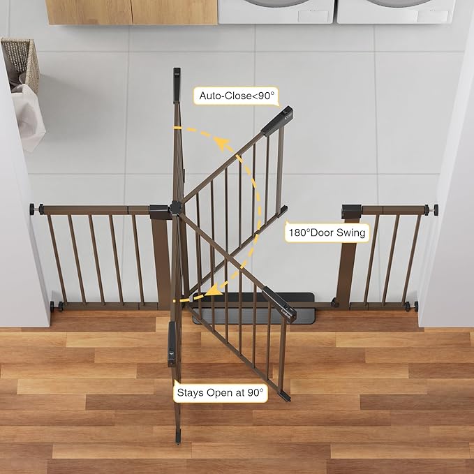 Cumbor 29.7-54.2" Wide Baby Gate for Stairs, Mom's Choice Awards Winner-Self Closing Dog Gate Indoor for Doorways, No Drilling Pressure Mounted Pet Gates for Kids, Easy Walk Through Safety Gate, Brown-PawvioPets