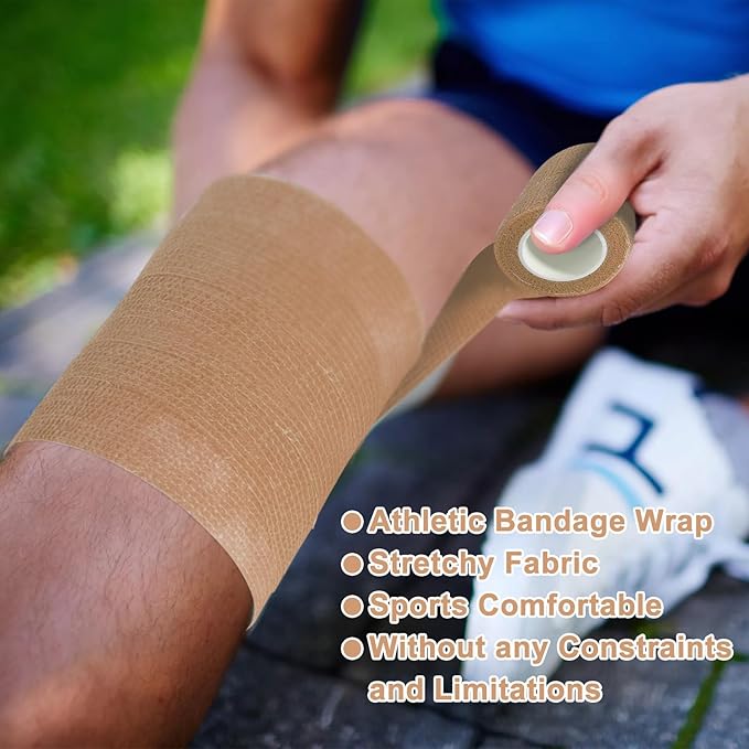24 Pack Self Adhesive Bandage Wrap, 4” x 5 Yards Cohesive Medical Tape Elastic Wrap for Sports, Ankle, Wrist Sprains, Pet First Aid-PawvioPets