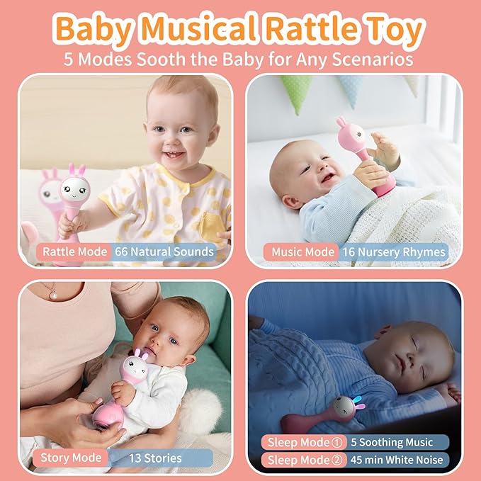 alilo Smarty Bunny Baby Rattle Musical Light Up Toys, Infants Newborns Baby Toys 0-3-6-12-18-24 Months,1 Year Old Boy Girl Gifts, 4 Music Modes and Color Recognition Function with 9 Color Card-PawvioPets