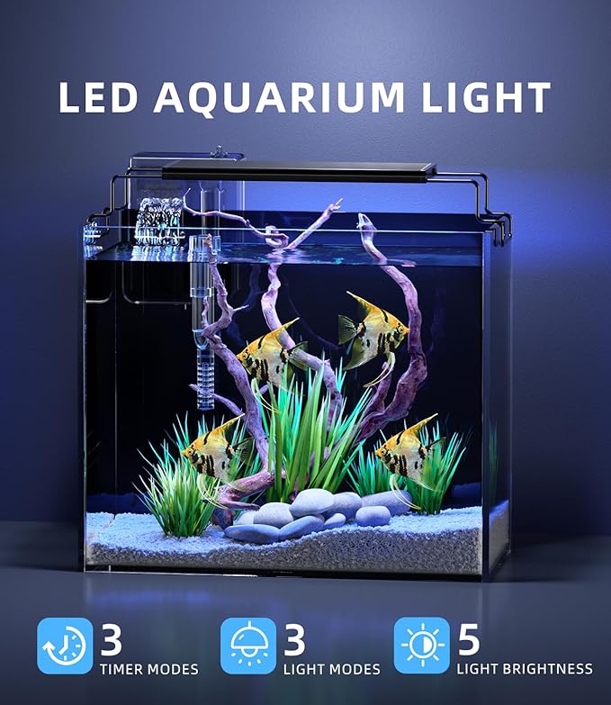 3 Gallon Fish Tank Aquarium Kit with Filter, LED Light with Timer, Siphon Vacuum Cleaner, Lid, Self-Cleaning Glass Rimless Betta Tank-PawvioPets