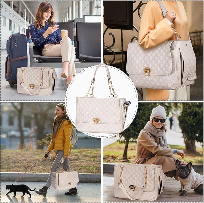 Fashion Pet Carrier Dogs Cat Small Animals Purse Bag, Leather Pet Carriers Dog Puppy Kitten Tote Travel Handbag TSA Airline-Approved-PawvioPets