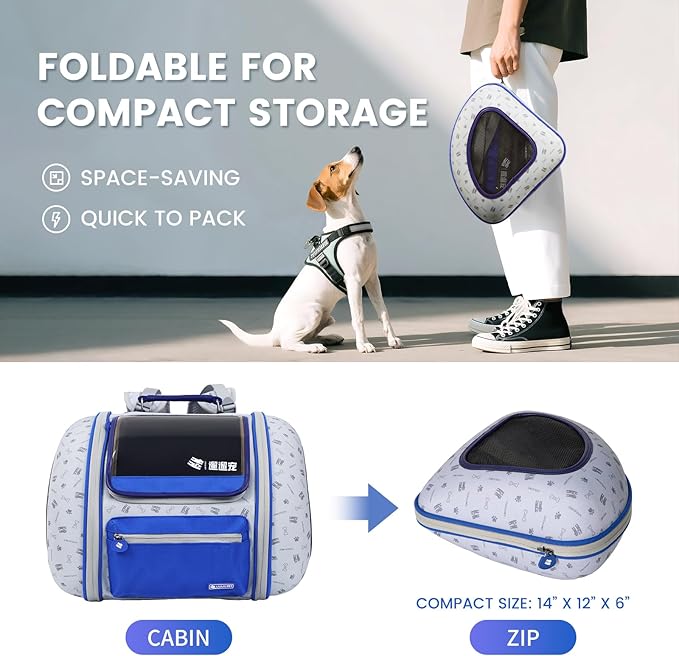 Cat and Dog Backpack Carrier, Foldable Breathable Pet Carrier Backpack with Mesh Ventilation, Large Portable Outing Traveling Pet Bag for Small, Medium Cats, Small Dogs, Blue-PawvioPets
