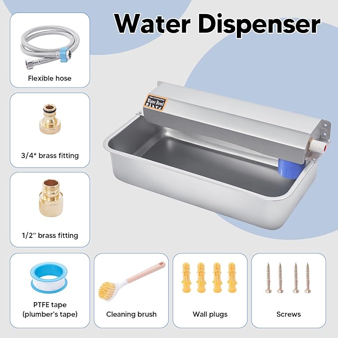 Automatic Water Dispenser for Dog, 6L Dog Water Bowl Dispenser, Large Stainless Steel Indoor/Outdoor Water Feeder Suitable for Dogs Livestock Chicken Horse, Easy to Clean-PawvioPets