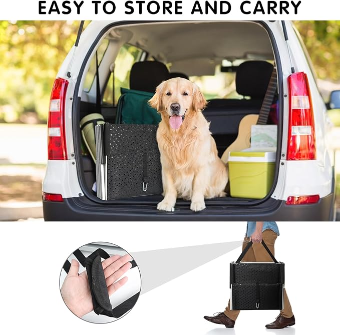 DGSL Dog Ramp for Car, 4-Step Folding Dog Stairs, Aluminum, Black, Supports Up to 250 Lbs-PawvioPets