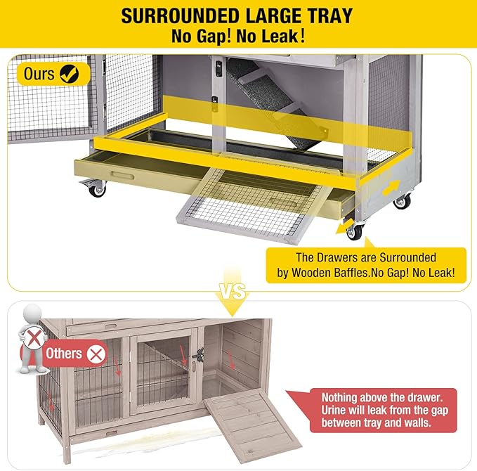 Aivituvin 2-Tier Rabbit Hutch with Tarp Door and Wheels Bunny Cage Indoor Outdoor Guinea Pig Cage Expandable with Pet Playpen 36" L, Grey-PawvioPets