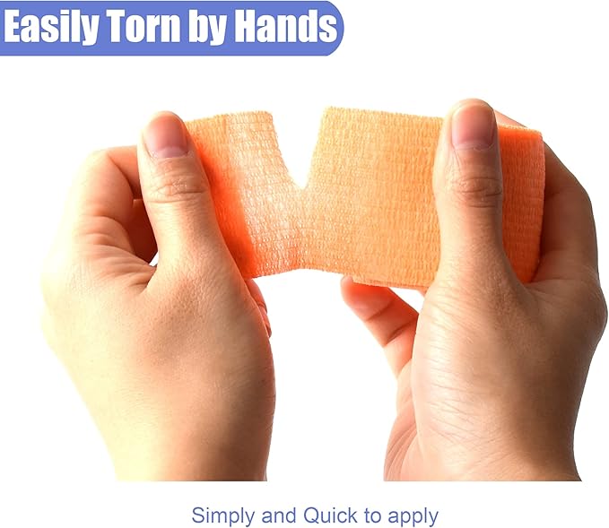 9 Pack 2" x 5 Yards Self Adhesive Bandage Wrap Self Stick Wrap for Ankle, Wrist, Finger, Sports, Breathable Cohesive Vet Tape for Pets (Light Orange)-PawvioPets