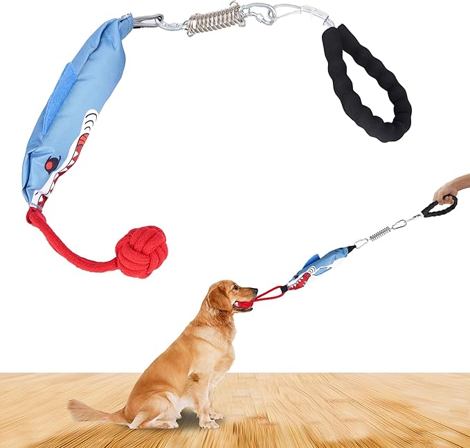 Dog tug of war Toy with Handle,Interactive Dog Toys with Squeak for Aggressive chewers, Durable Bungee Cord Toy with chew Ball-PawvioPets
