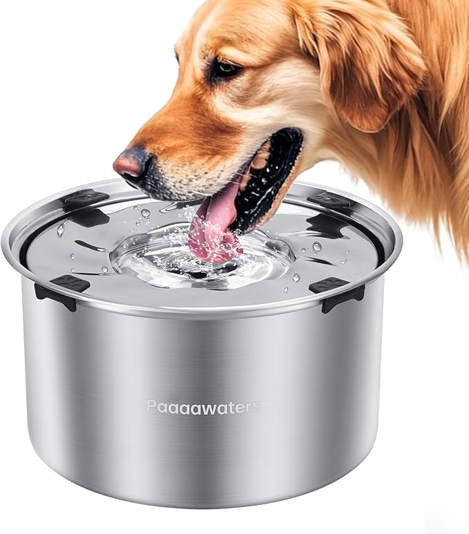 5.6L/190oz Large Dog Water Bowl No Spill, No Drip Dog Water Dispenser with Floating Disk, Stainless Steel Slow Drinking Bowl for Small Medium & Large Dogs-PawvioPets