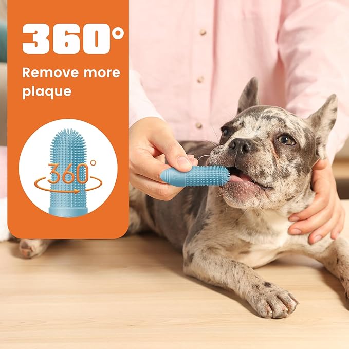 Duckart 6 Pack Dog Toothbrush, 360° Cleaning Finger Brush for Dogs Teeth, Food Grade Silicone Pet Toothbrush Fits Most Fingers-PawvioPets