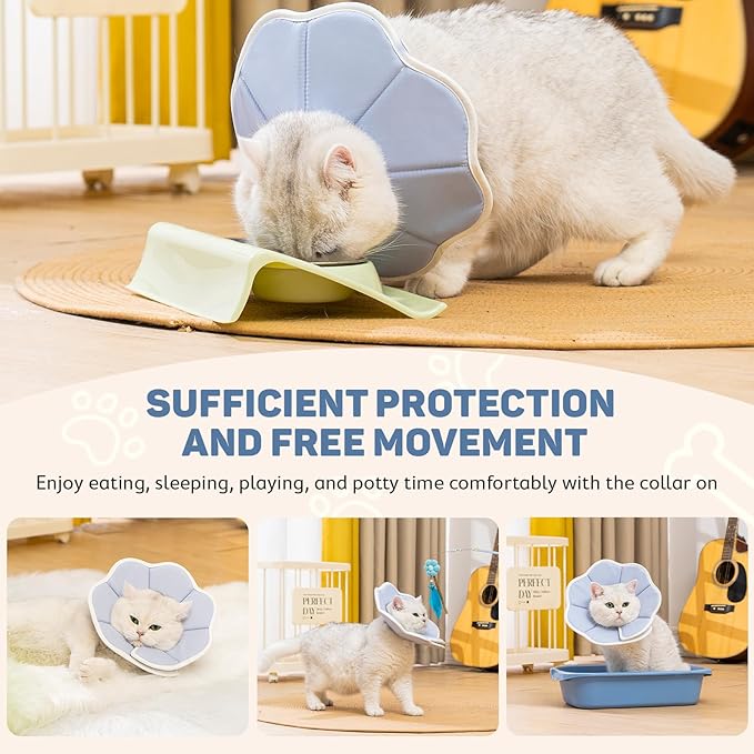 Avont Soft Cat Recovery Cone Collar, Adjustable Lightweight Kitten E-Collar for Small Dogs, Comfortable Neck Donut Stop Licking Scratching After Surgery -Grey(M)-PawvioPets