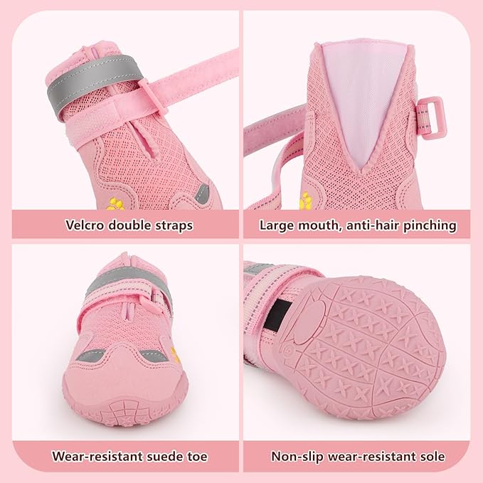 Dog Shoes for Large Medium Small Dog, Mesh Breathable Dog Shoes for Hot Pavement, Anti-Slip Dogs Boots Paw Protectors with Reflective for Outdoor Walking Indoor Hardfloors (Size 1)-PawvioPets