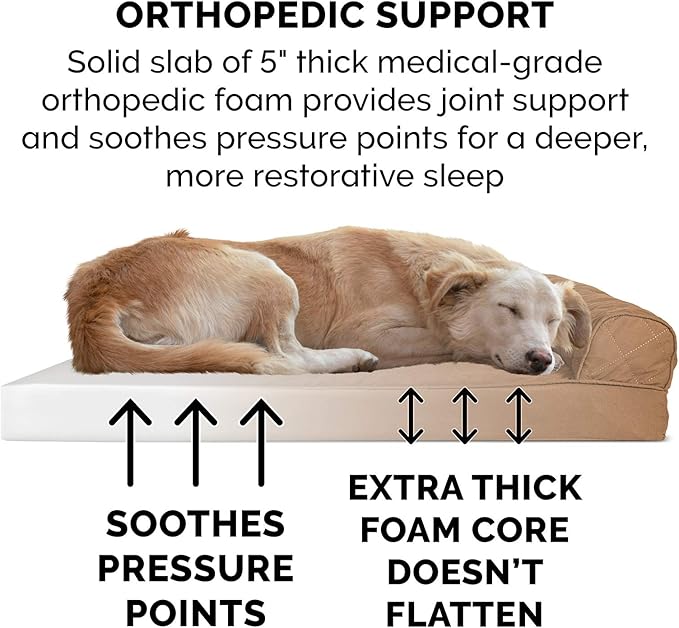 Furhaven Orthopedic Dog Bed for Large Dogs w/ Removable Bolsters & Washable Cover, For Dogs Up to 125 lbs - Quilted Sofa - Toasted Brown, Jumbo Plus/XXL-PawvioPets