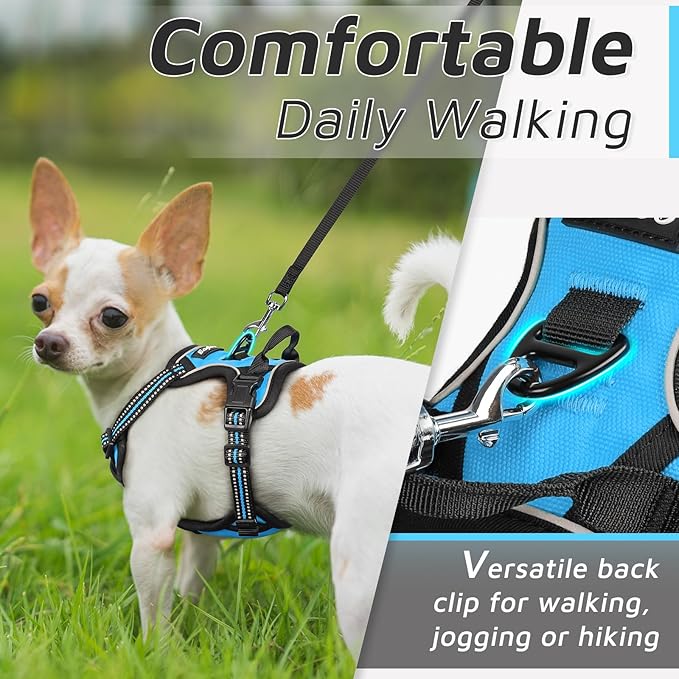 Eagloo Small Dog Harness No Pull, Service Vest with Reflective Strips and Control Handle, Adjustable and Comfortable for Walking, No Choke Pet Harness with 2 Metal Rings, Sky Blue, XS-PawvioPets