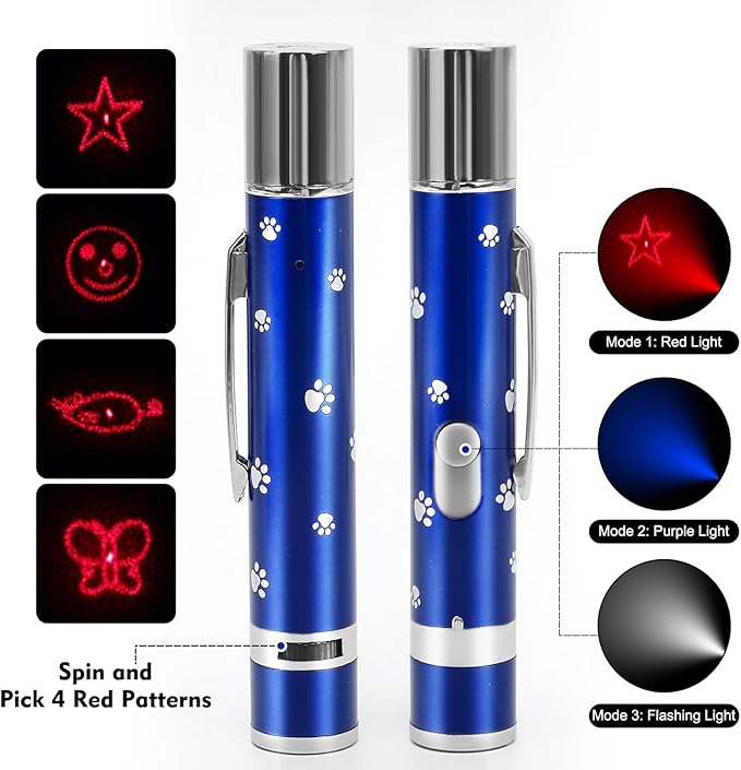 EAWONGEE Rechargeable Cat Toys - Indoor/Outdoor Cats Chase Light Toy for Kitty & Dog with 3 Light Modes, 5 Patterns, Blue-PawvioPets