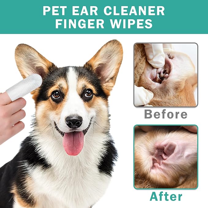 Dog Ear Cleaner Wipes Grooming Kit Care for Dogs & Cats Pet Ear Relief Gently Remove Ear Wax Debris and Smelly 50 Pcs Unscented-PawvioPets