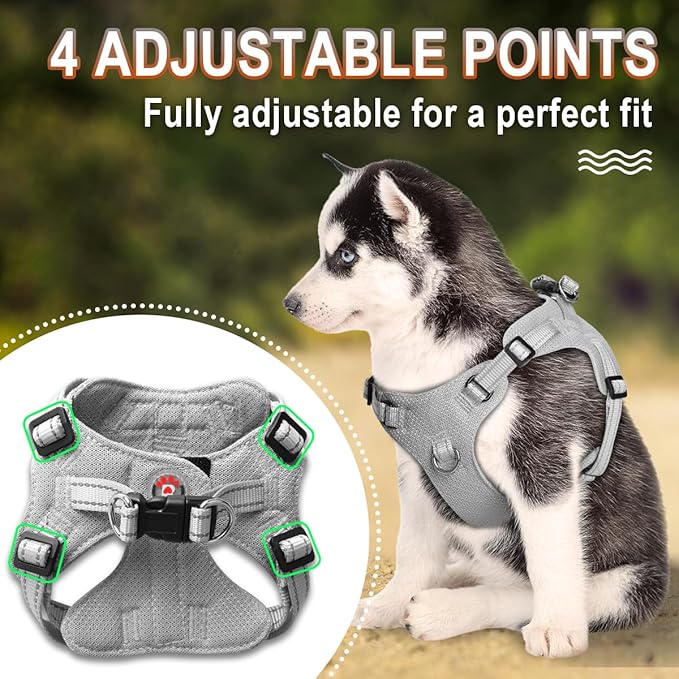 Dog Harness Step in Dog Vest Harness, Reflective Adjustable Puppy No Pull Harness Breathable Soft for Small and Medium Dogs Cats, Grey, S-PawvioPets