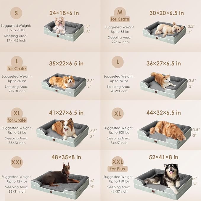 EHEYCIGA Orthopedic Dog Beds for Extra Large Dogs, Waterproof Memory Foam XXL Dog Bed with Sides, Non-Slip Bottom and Egg-Crate Foam Big Pet Couch Bed with Washable Removable Cover, Greyish Green-PawvioPets