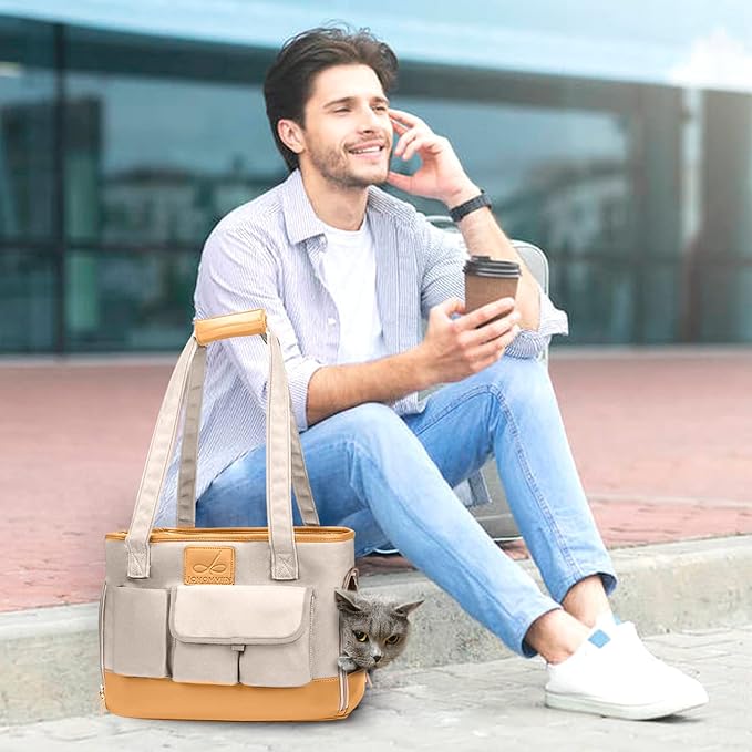 Dog Carrier, Cat Carrier, Pet Carrier, Foldable Waterproof Premium PU Leather Oxford Cloth Dog Purse, Portable Tote Bag Carrier for Small to Medium Cats and Small Dogs-PawvioPets