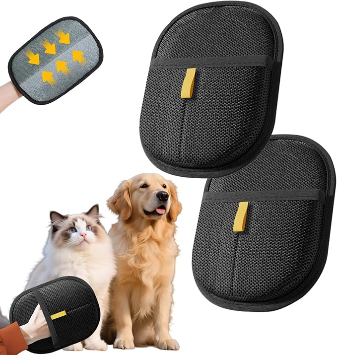 2Pcs Pet Hair Removal Gloves for Dogs and Cats, 2025 Upgraded Electrostatic Magic Hair Remover Glove,Reusable for Couch, Car Seat, Clothing, Carpet, Furniture & Bed Sheets(Black)-PawvioPets