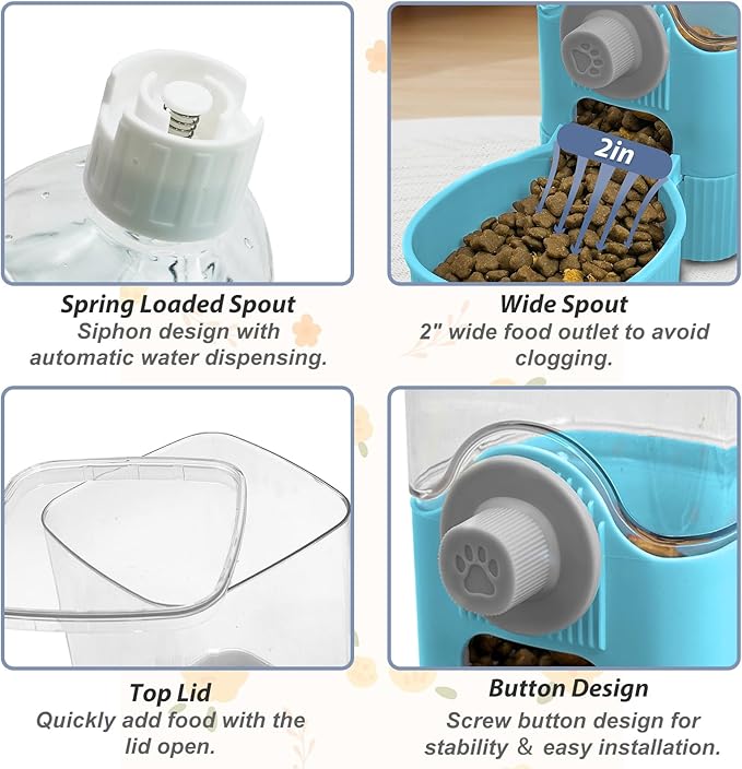 Fhiny Rabbit Food & Water Dispenser, Large Capacity Gravity Guinea Pig Feeder and Waterer Set for Cage Hanging Automatic Bunny Feeder for Bunny Guinea Pig Chinchilla Ferret Cat Puppy-PawvioPets