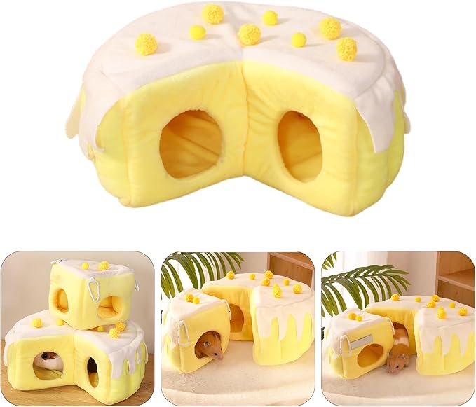 Cozy Cake Hamster House - Soft Plush Hideout & Tunnel Bed for Guinea Pigs, Syrian Hamsters, and Small Animals - Adorable, Warm & Washable Hideaway for All Seasons, Perfect Cage Accessory-PawvioPets