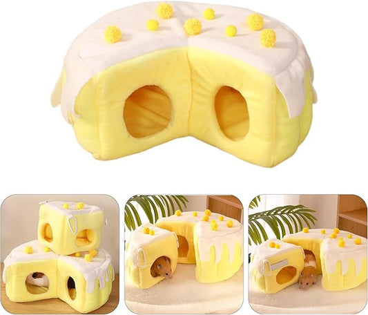 Cozy Cake Hamster House - Soft Plush Hideout & Tunnel Bed for Guinea Pigs, Syrian Hamsters, and Small Animals - Adorable, Warm & Washable Hideaway for All Seasons, Perfect Cage Accessory-PawvioPets