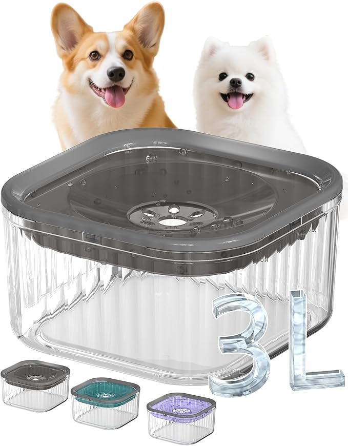 3L Dog Water Bowl No Spill 101oz Large Capacity Spill Proof Slow Drinking Water Feeder No Splash Pet Water Bowl Vehicle Carried Travel Dog Bowl for Sloppy Messy Drinkers Cats(Dark Gray)-PawvioPets