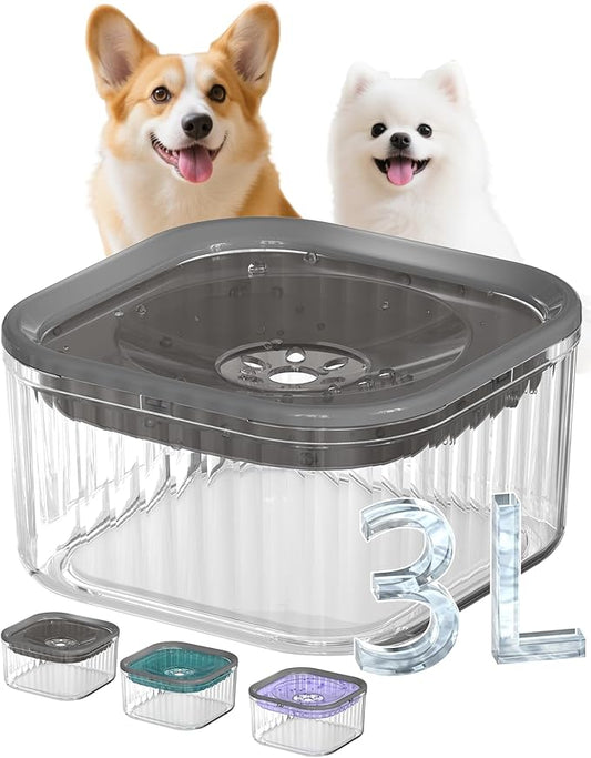 3L Dog Water Bowl No Spill 101oz Large Capacity Spill Proof Slow Drinking Water Feeder No Splash Pet Water Bowl Vehicle Carried Travel Dog Bowl for Sloppy Messy Drinkers Cats(Dark Gray)-PawvioPets