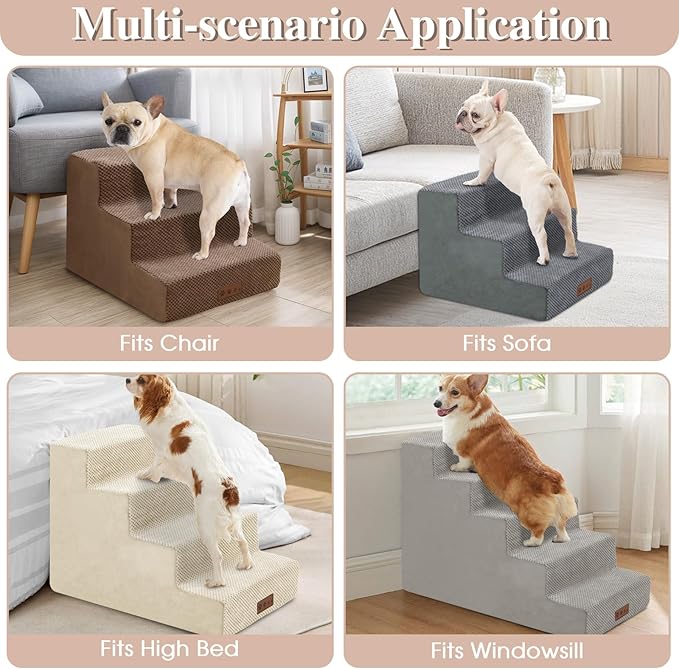 GGIB Dog Stairs for Small Dogs and Cats - Non-Slip Steps for High Bed, Sofa, Couch - Pet Ramp with Removable Washable Cover, Navy, 22" H, 5-Step-PawvioPets