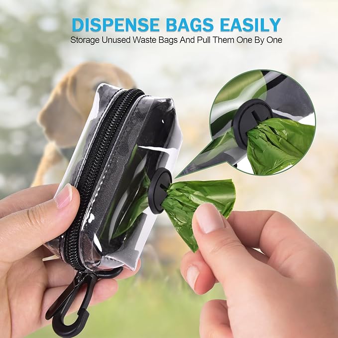 Clear Metal Dog Waste Bag Dispenser & Holder - Portable, 1 Hand Free, Fits Leash Accessory, Set Includes Dog Poop Bags-PawvioPets