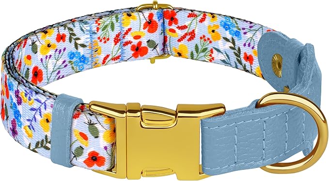 AirTag Dog Collar for Small Medium Large Breed - Adjustable Cute Pattern Dog Collar with Airtag Holder - Soft Leather Tracker GPS Apple Air Tag Pet Collars (Small, 12"-15" Neck Fit, Floral)-PawvioPets