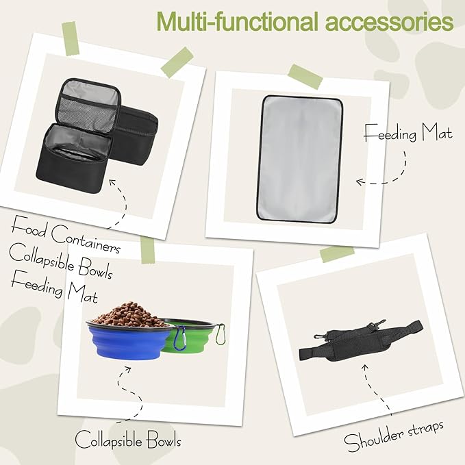 Dog Travel Bag,Weekend Pet Travel Bag Set for Dog and Cat,Airline Approved Tote Multi-Function Dog Bags for Traveling,Include 2 Collapsible Bowls,2 Food Storage Containers,1 Feeding Mat,Black-PawvioPets