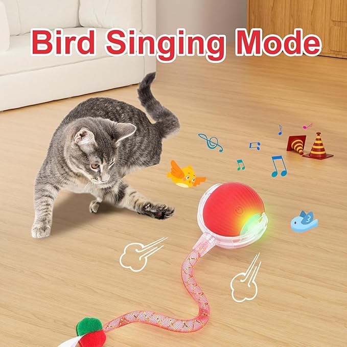 2 Packs Speed 2.0 Tail Interactive Cat Toys for Indoor Cats, Chirping & Motion Activate Ca t Toy, Smart Kitten Rolling Ball Moving Ball Toys, Rechargeable Dog Cat Bal l for Enrichment Exercise-PawvioPets