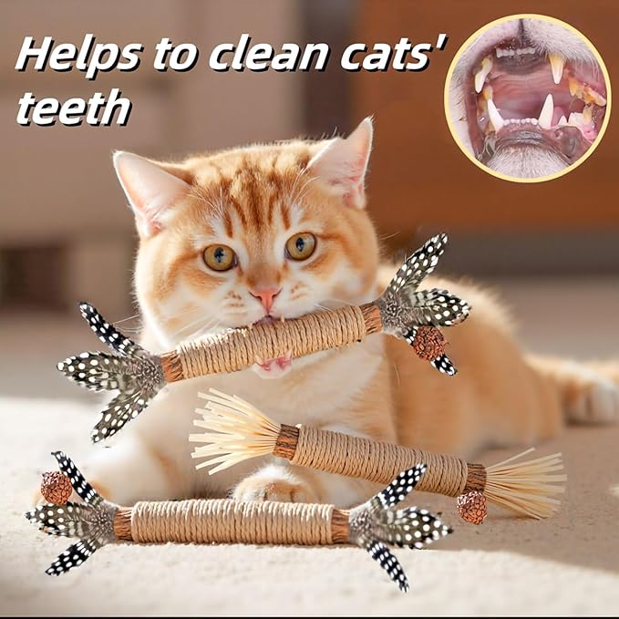 Cat Toys 3Pack Silvervine Chew Stick Kitten Treat Catnip Toy Kitty Natural Stuff Catnip for Cleaning Teeth Indoor Dental Snack Interactive-PawvioPets