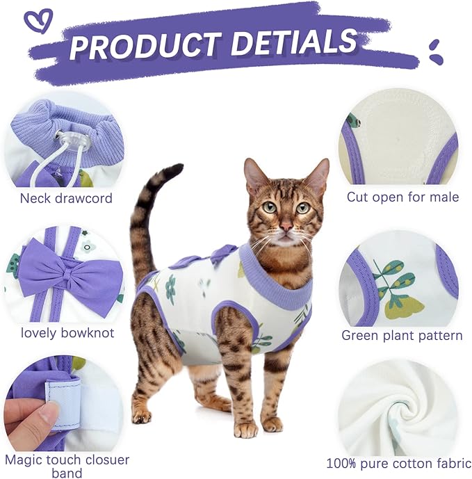 DENTRUN Cat Surgery Recovery Suit Anti Licking Spay Snuggly Vest, Pet Surgical Recovery Shirt After Surgery for Male Female Cat Small Dog Cone E-Collar Alternative-PawvioPets