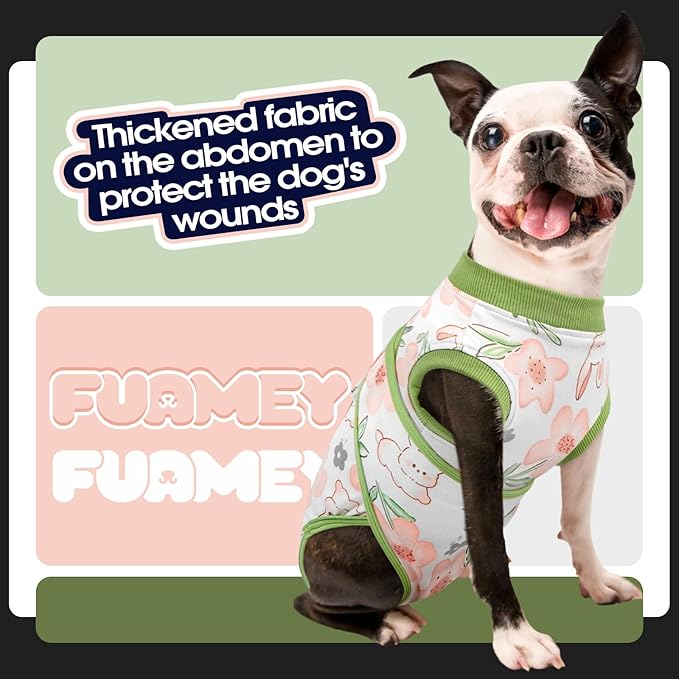FUAMEY Dog Recovery Suit Male,Dogs Surgery Neuter Suits Puppy Spay Shirts for Female Protect Dog's Skin Anti Licking Abdominal Wounds Doggie Onesie Pet Bodysuit Alternative to Cone Rabbit Flower S-PawvioPets