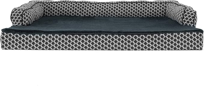 Furhaven Memory Foam Dog Bed for Large Dogs w/ Removable Bolsters & Washable Cover, For Dogs Up to 95 lbs - Plush & Woven Decor Comfy Couch Sofa - Diamond Gray, Jumbo/XL-PawvioPets