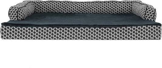 Furhaven Memory Foam Dog Bed for Large Dogs w/ Removable Bolsters & Washable Cover, For Dogs Up to 95 lbs - Plush & Woven Decor Comfy Couch Sofa - Diamond Gray, Jumbo/XL-PawvioPets