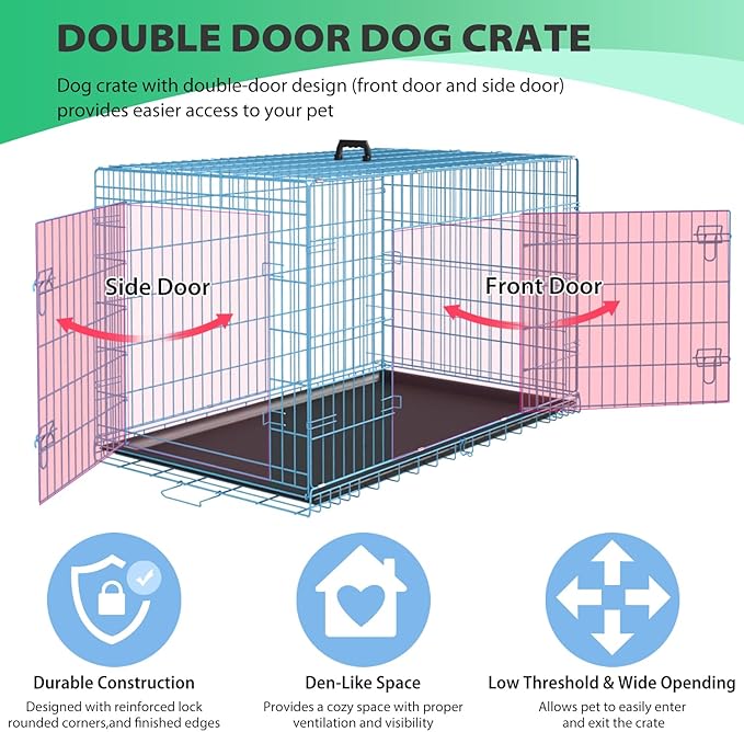 BestPet | Dog Crate | 24" | Blue | Foldable Metal Kennel with Double Doors, Secure Slide-Bolt Latches, Leakproof Tray | Portable Dog Cage for Small Breeds | for Travel, Indoor & Outdoor Use-PawvioPets