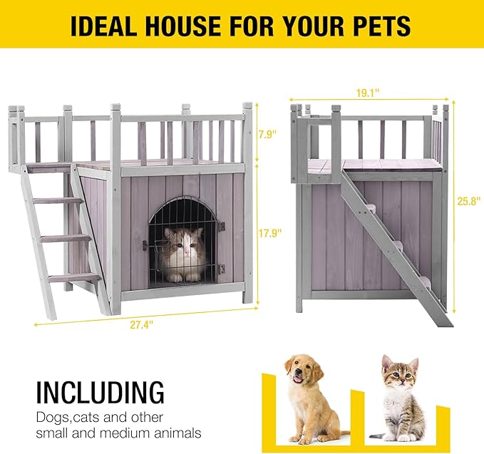Aivituvin Dog House Feral Cat House Outdoor and Indoor,Pet Houses with Stairs,2 Storys-PawvioPets