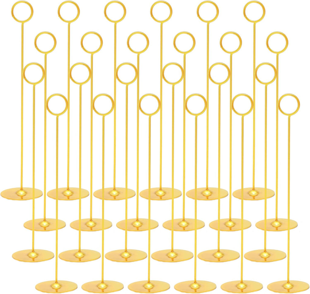 Urban Deco 24PK Table Number Holders Place Card Holders 12 Inch Table Card Holders Steel Card Holders for Photos, Food Signs, Memo Notes, Weddings, Restaurants, Birthdays (Gold 24PK)