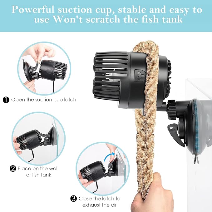 AQQA Aquarium Wave Maker,3W/5W/10W/15W Suction Cup Fish Tank Single Powerhead Pump，110V/60Hz Ultra Quiet Submersible Circulation Pump,360°Adjustable For Freshwater Saltwater Black-PawvioPets