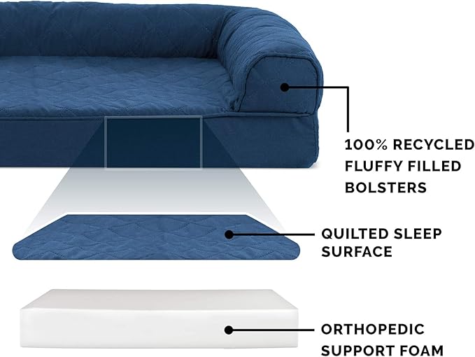 Furhaven Orthopedic Dog Bed for Large Dogs w/ Removable Bolsters & Washable Cover, For Dogs Up to 125 lbs - Quilted Sofa - Navy (Blue), Jumbo Plus/XXL-PawvioPets