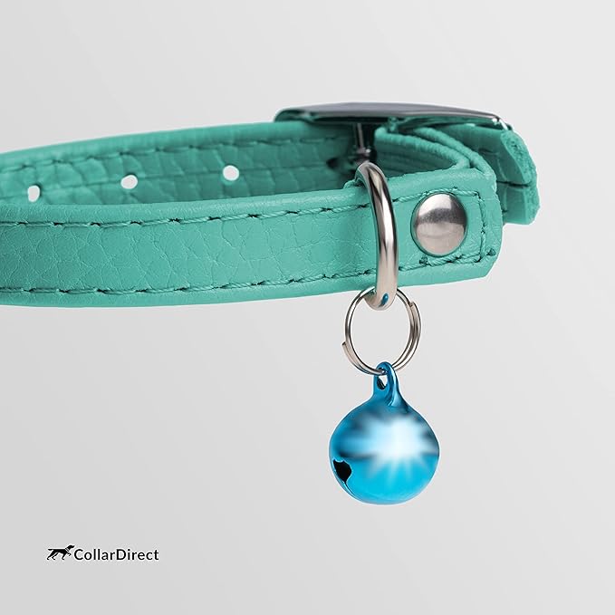 CollarDirect Leather Cat Collar, Cat Safety Collar with Elastic Strap, Kitten Collar for Cat with Bell Black Blue Red Orange Lime Green (Neck Fit 6"-7", Mint Green)-PawvioPets