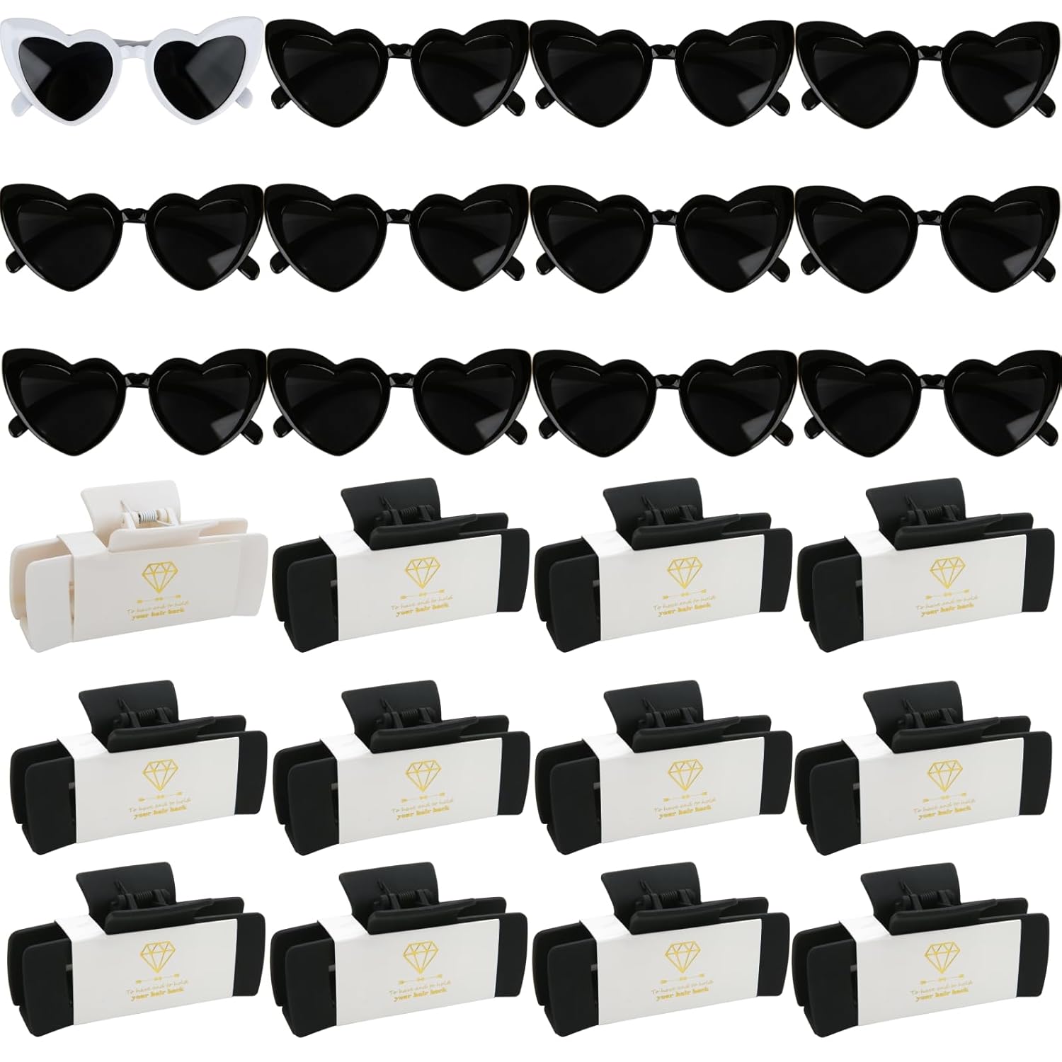 24pcs Bridesmaid Proposal Gifts 4.1inch Bachelorette Matte hair Claw Clip Sunglasses set of 12 Girls Trendy Cute Hair Clips for Wedding Party Favors(White&Black 24pcs)
