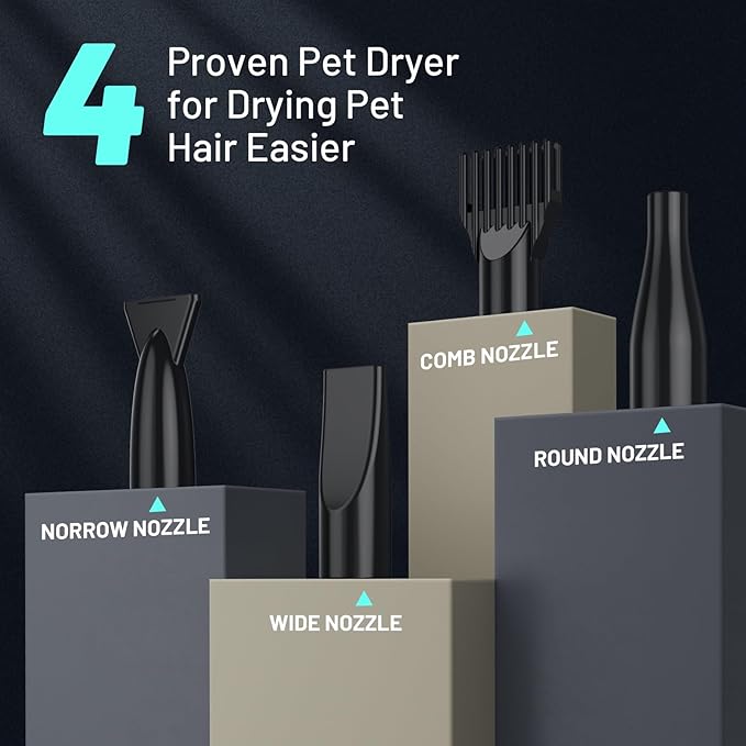 Dog Dryer High Velocity Dog Hair Dryer with 4 Nozzles 5.2HP/3800W (Professional Super Cyclone), Stepless Adjustable Speed Temperature Dogs Grooming Blow Dryer with Heater for Pets Hair Dryer, White-PawvioPets