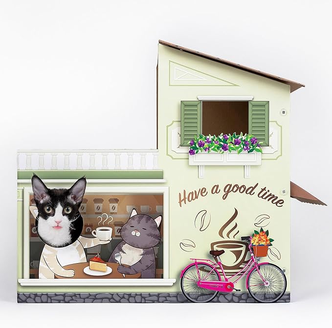 Cat Beds for Indoor Cats, Cardboard Cat House with Scratchers, Coffee Shop, Large Sturdy Cat Furniture Condo Cave Tent, Easy to Assemble Pet Toys Accessories Stuffs, Bunny Small Animals-PawvioPets