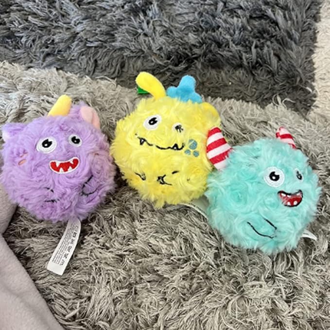 DKING 3Pack Squeaky Dog Balls,2 in1 Funny Puppy Ball Toys,Birthday Dog Toy for Small Medium Dogs (Monster Ball)-PawvioPets