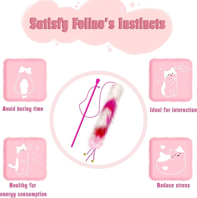 3 Pack Cat Wand Toy, Rainbow Cat Feather Toys with Bells, Teaser Wand with Soft Furry Tail, Interactive Toys for Indoor Cats & Kitten & Kitty-PawvioPets